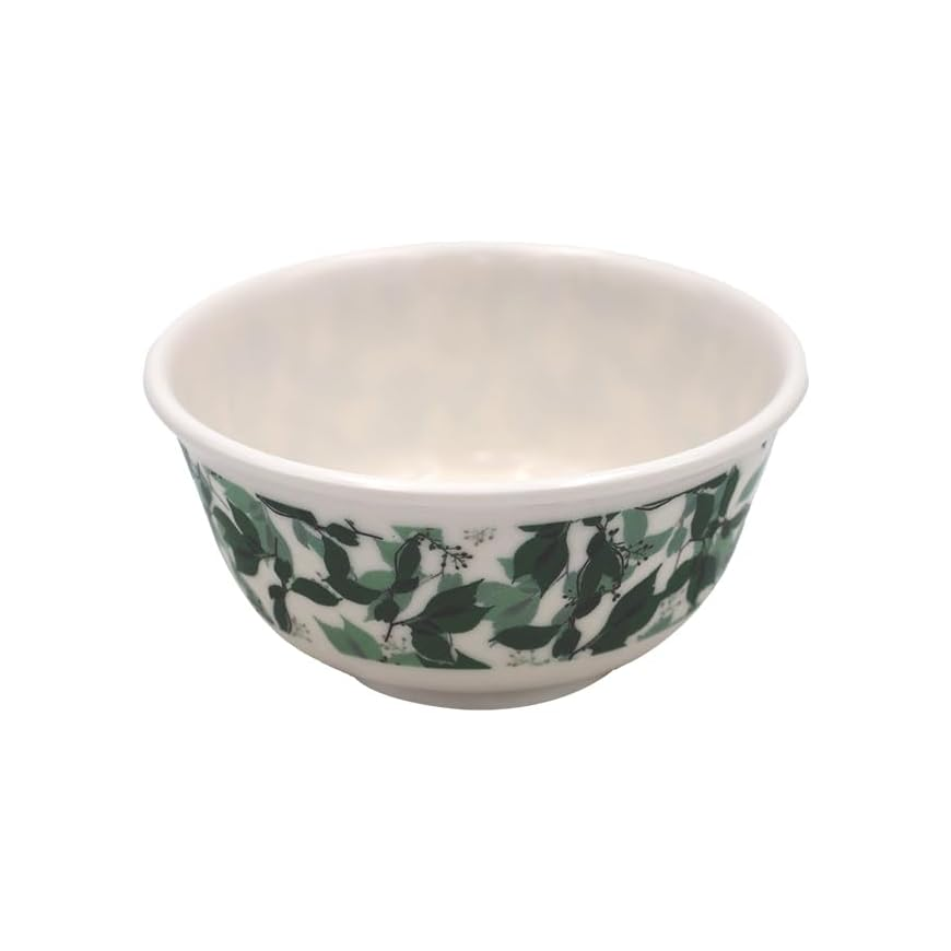 Premium Quality Porcelain Rice Bowl with Elegant Green Leaf Design