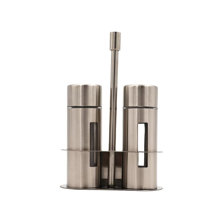 Premium Stainless Steel Salt & Pepper Shaker Set with Modern Holder Stand Secondary image