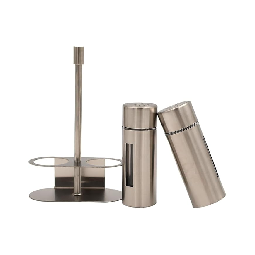Premium Stainless Steel Salt & Pepper Shaker Set with Modern Holder Stand Main image