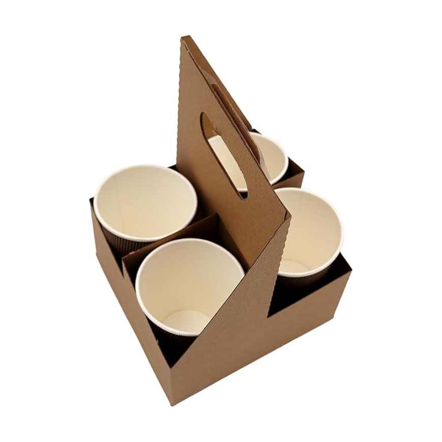 Eco-Friendly Kraft Paper Coffee Carrier Box – Durable Takeaway Drink Holder for 4 Cups