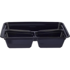 Black Base Rectangular 3-Compartment Food Containers with Lids – 5 Pieces