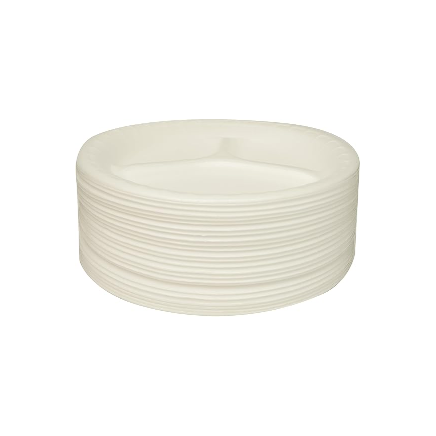 3 Division Foam Plate, 10inch, Pack of 25pcs, White Secondary image