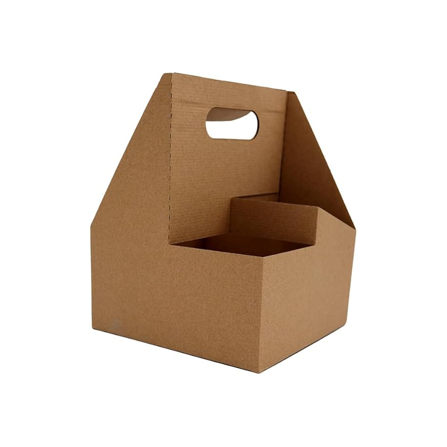 Eco-Friendly Kraft Paper Coffee Carrier Box – Durable Takeaway Drink Holder for 4 Cups Main image