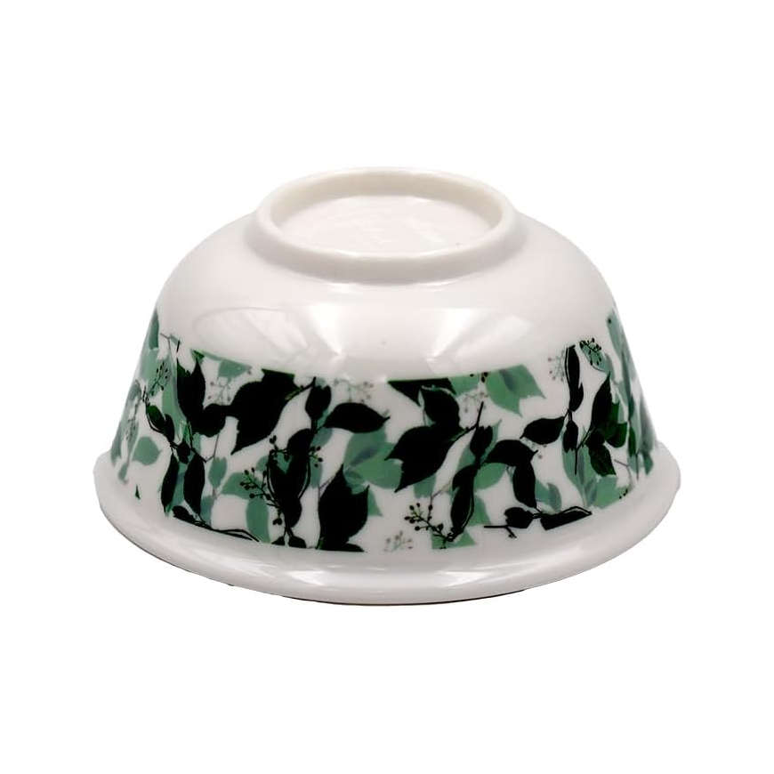 Premium Quality Porcelain Rice Bowl with Elegant Green Leaf Design