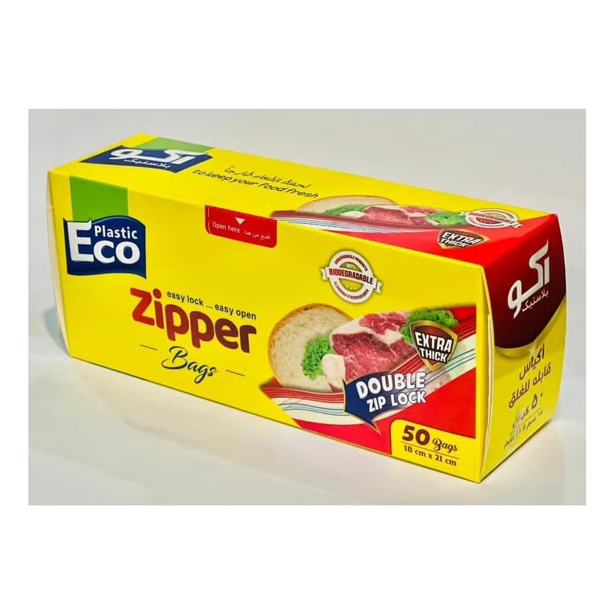 Eco Plastic Zipper Bags | Double Zip Lock | Extra Thick & Biodegradable | Reusable, Leak-Proof Food Storage & Freezer Bags for Kitchen, Meal Prep, Travel & Organization