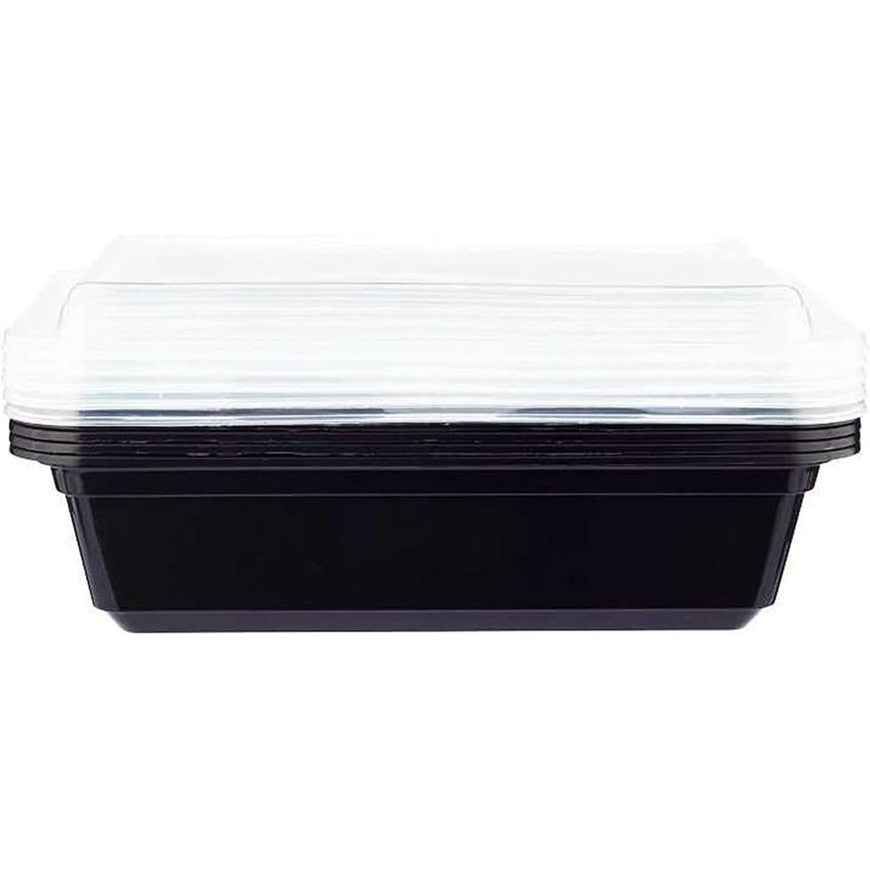 Black Base Rectangular Food Containers with Lids – 38 oz | 5 Pack