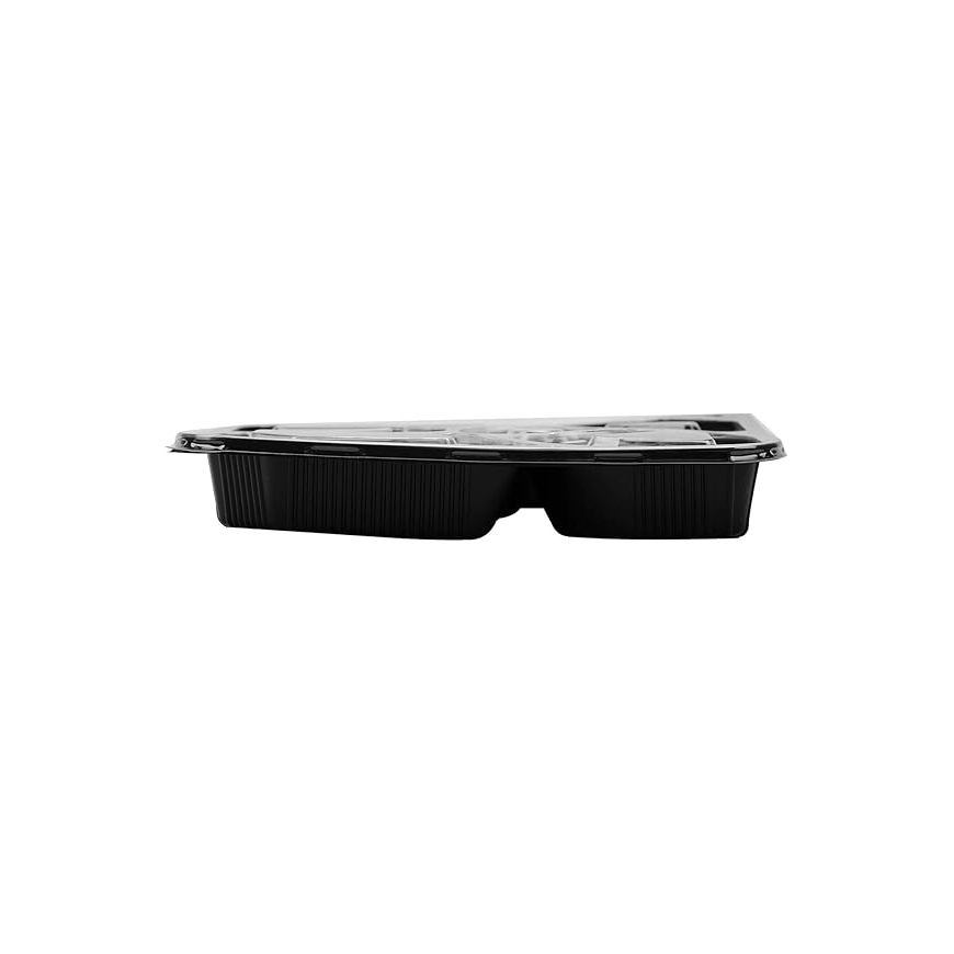 5-Section Black Base Food Containers with Lids – 5 PCS