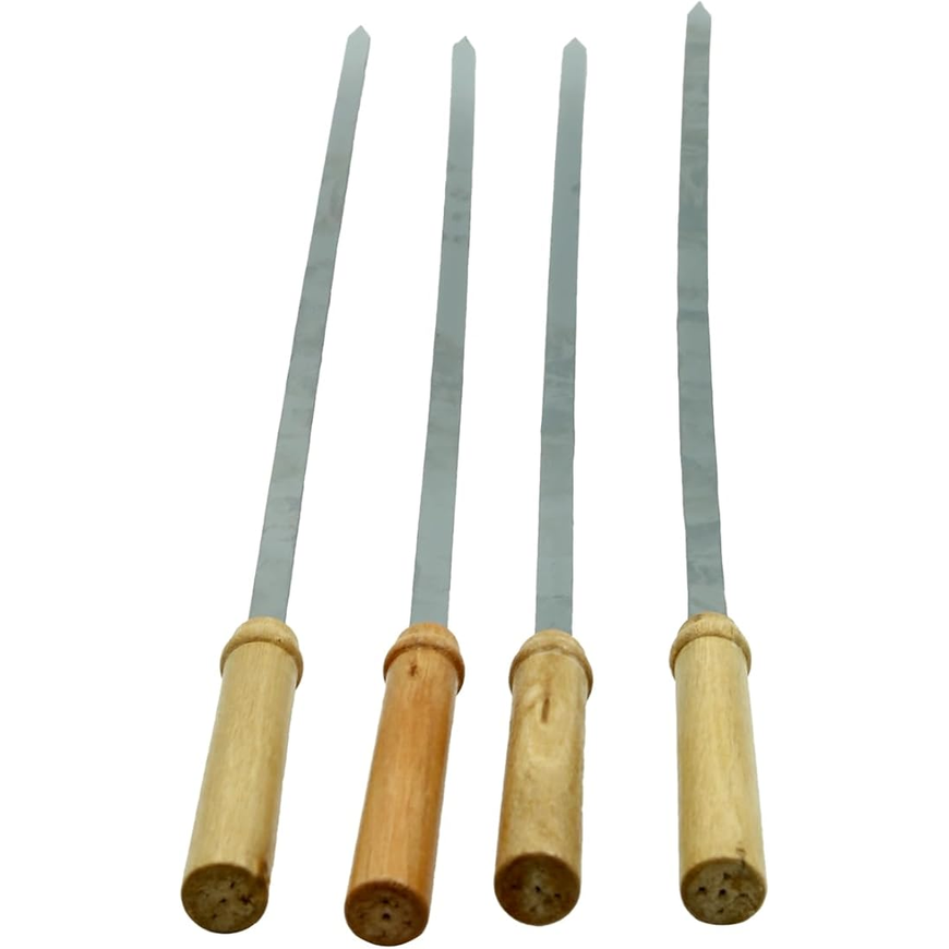 Premium Stainless Steel BBQ Skewers Set with Wooden Handles