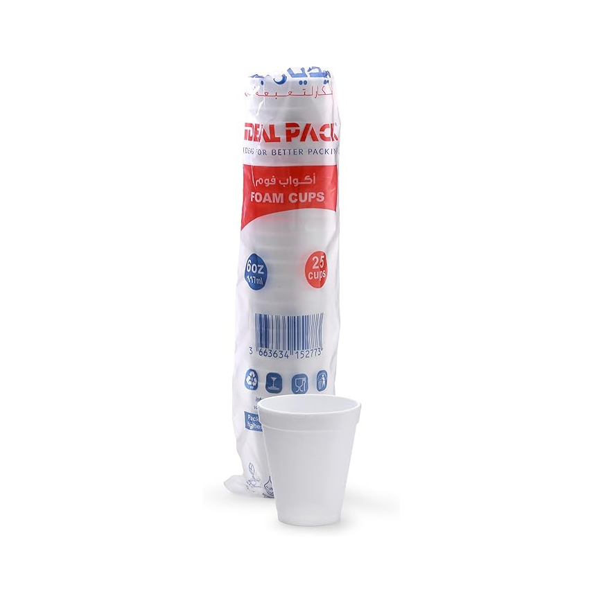 Disposable White Foam Cup, Hot & Cold Drinks, Coffee Cups 6 OZ 25 PCS