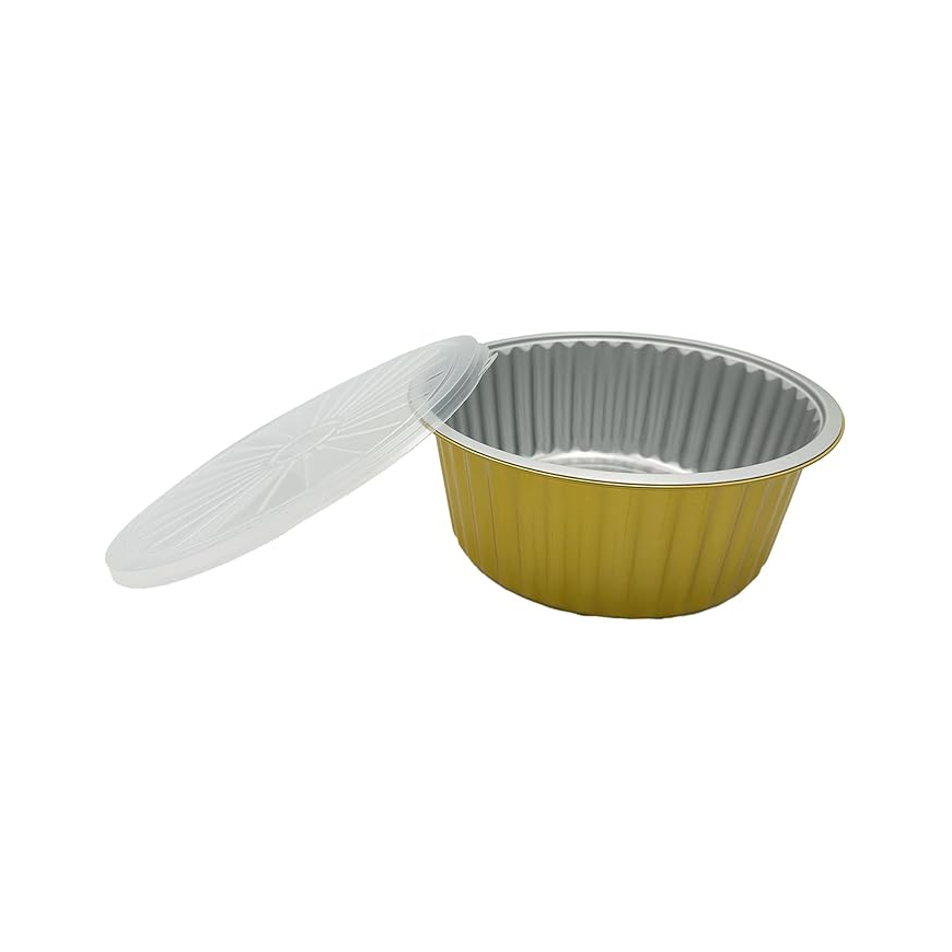 4000 ml Golden Aluminium Round Food Container with Lid – 1 Pc