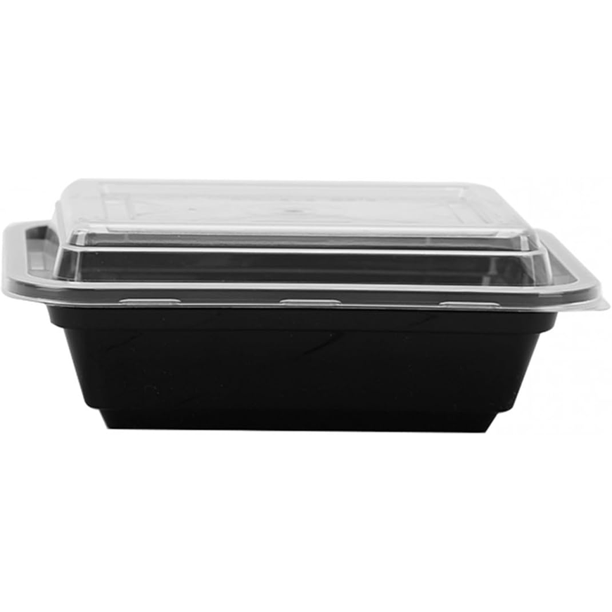 Black Base Rectangular Food Containers with Lids – 5 Pack | 12 oz