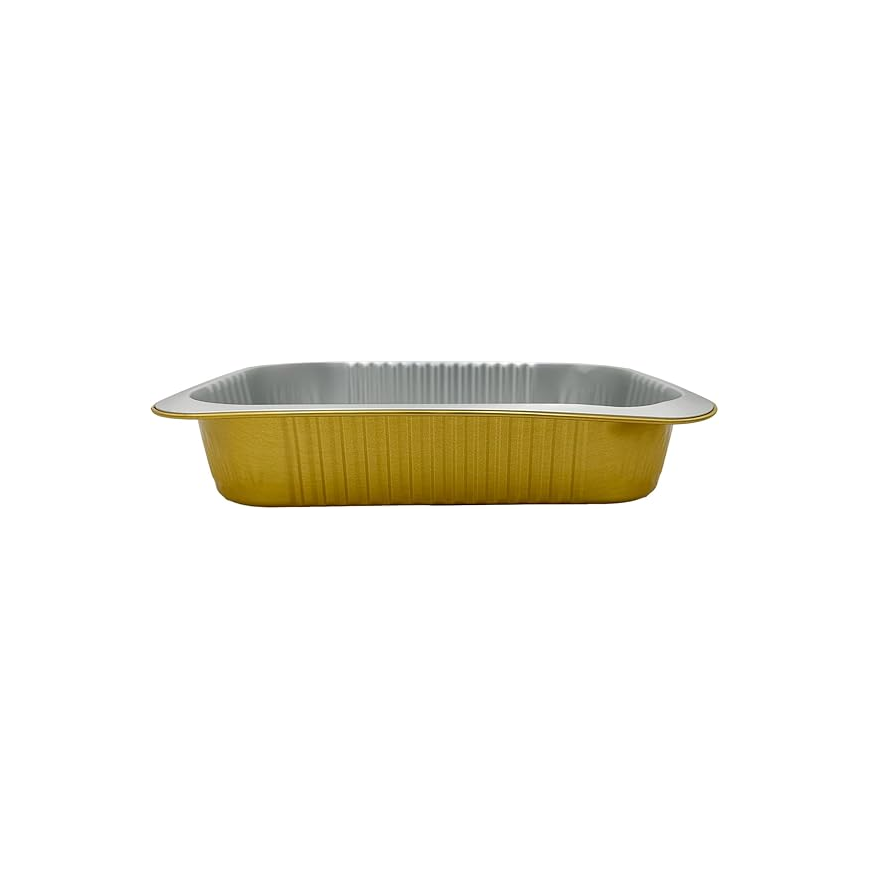 750 ml Golden Aluminium Rectangular Containers with Lids – 5 Pcs