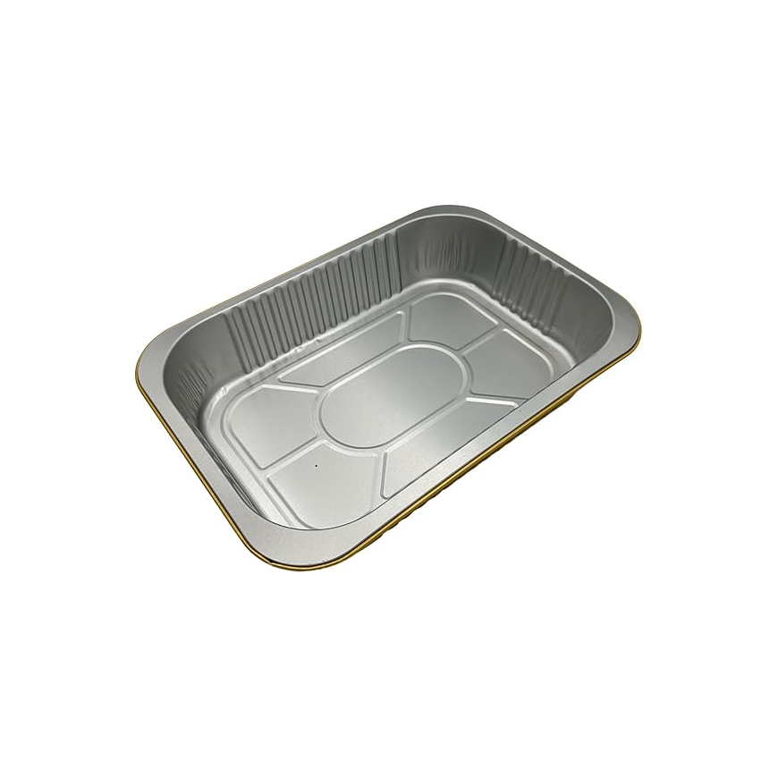 750 ml Golden Aluminium Rectangular Containers with Lids – 5 Pcs