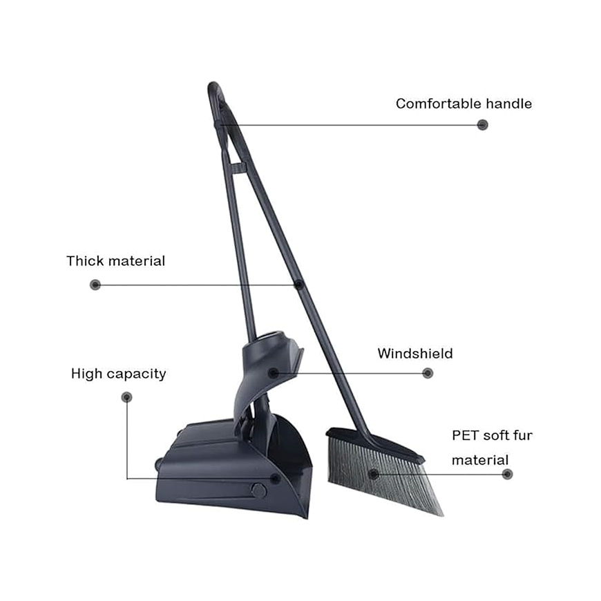 Premium Long Handle Broom and Dustpan Set for Home, Office & Kitchen Cleaning