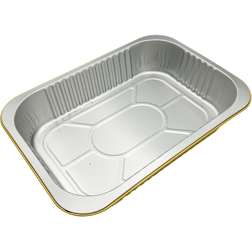 Ideal Pack 2200 ml Golden Aluminium Rectangular Food Container with Lid – 1 Pc