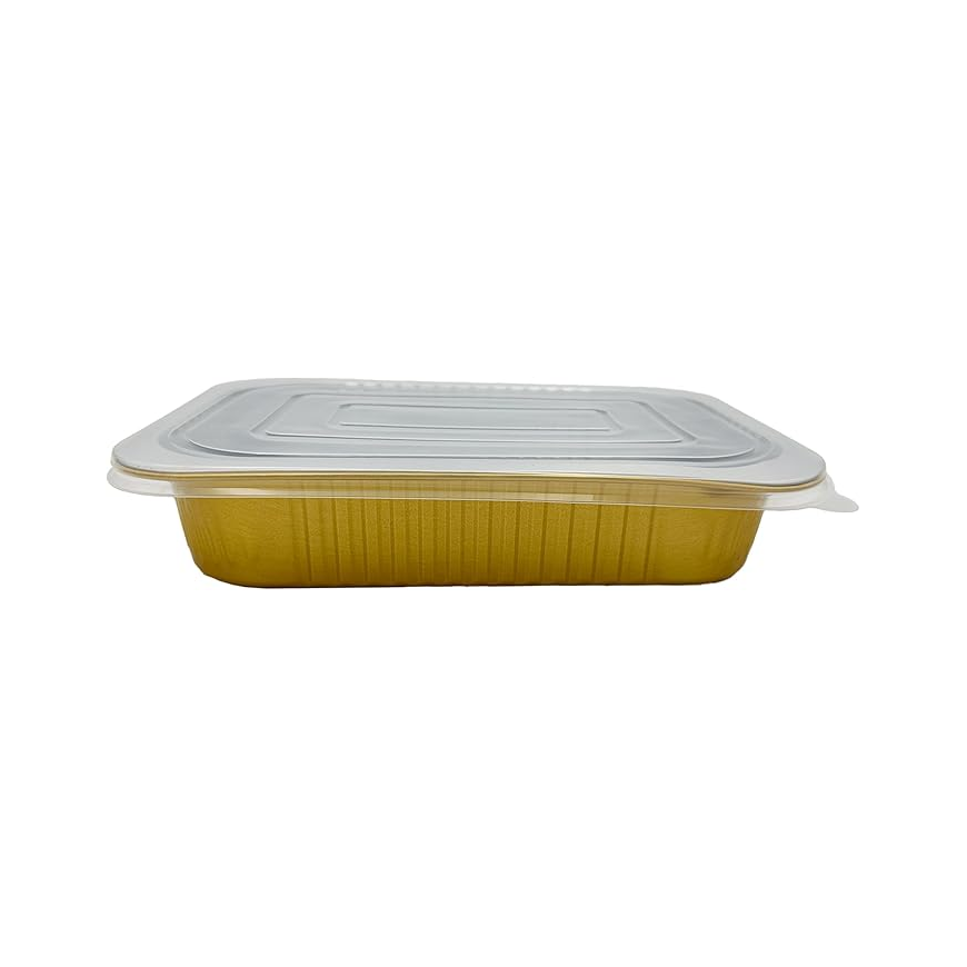 750 ml Golden Aluminium Rectangular Containers with Lids – 5 Pcs