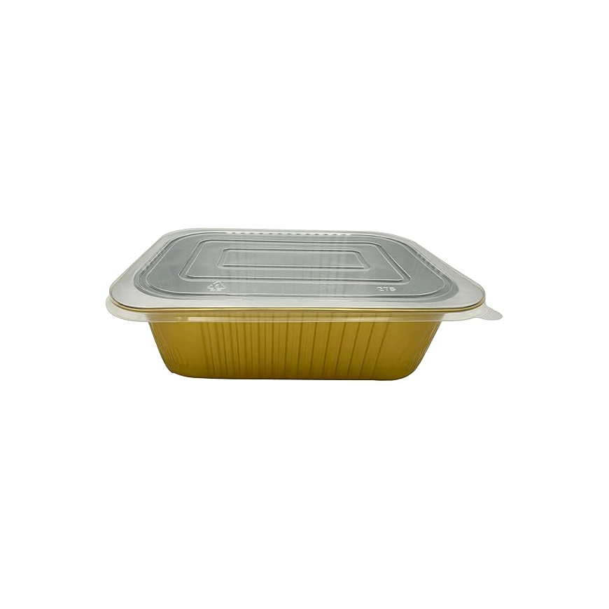 930 ml Golden Aluminium Rectangular Food Container with Lid – 1 Pc