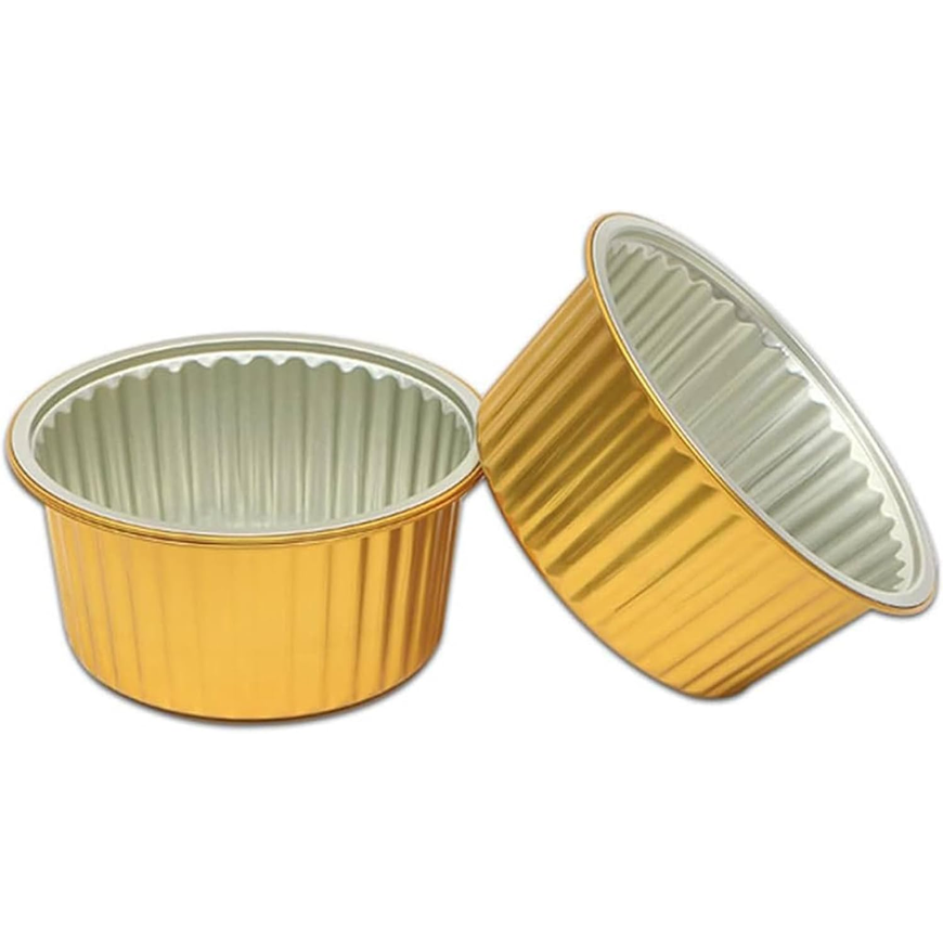 520 ml Golden Aluminium Round Food Containers with Lids – 5 Pcs