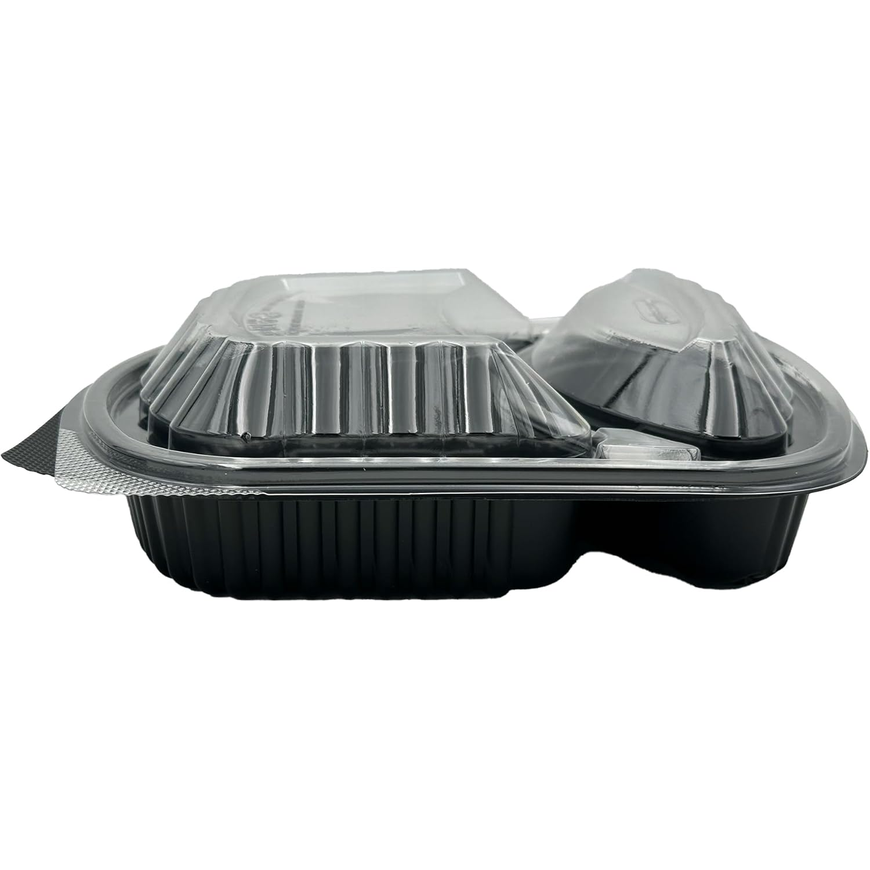 Black Base 2-Compartment Food Containers with Lids – 5 Pieces Secondary image