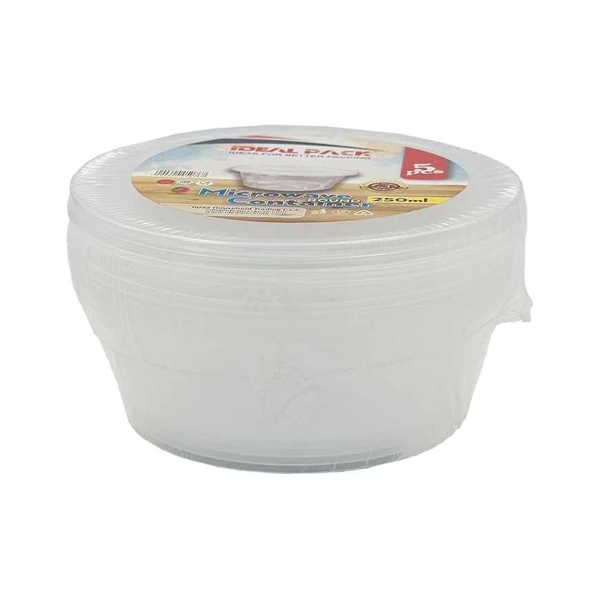 Microwave-Safe Round Food Containers with Lids – 250 ml | 5 PCS