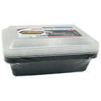 Black Base Rectangular Food Containers with Lids – 38 oz | 5 Pack