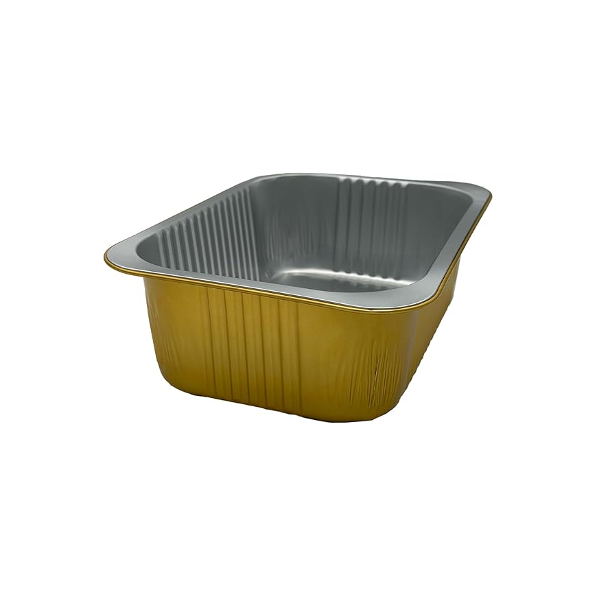 930 ml Golden Aluminium Rectangular Food Container with Lid – 1 Pc