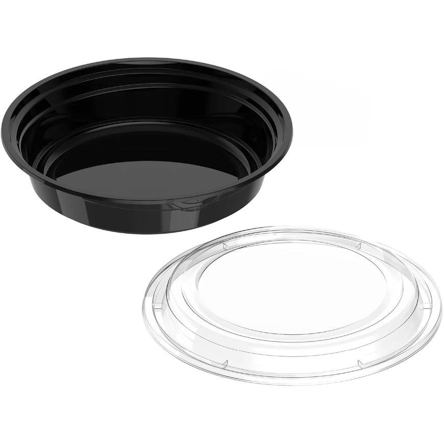 Black Base Round Food Containers with Lids – 24 oz