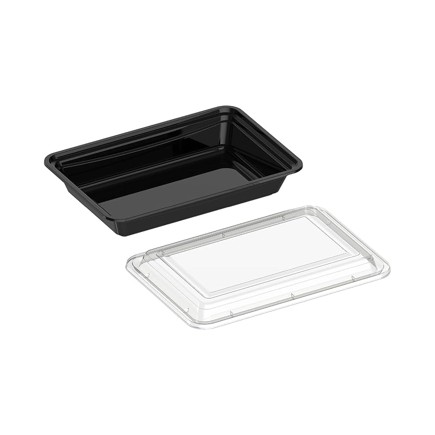 Black Base Rectangular Food Containers with Lids – 28 oz | 5 Pack