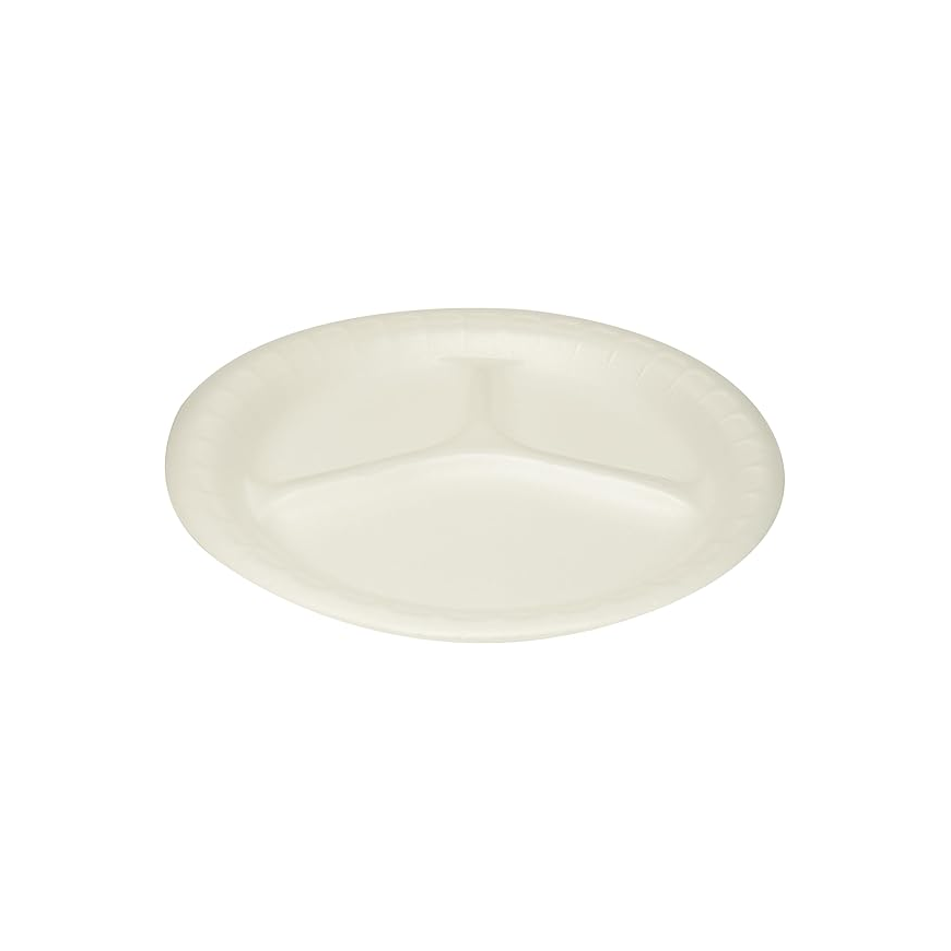 3 Division Foam Plate, 10inch, Pack of 25pcs, White