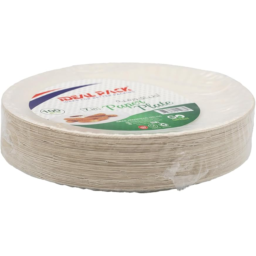 Paper Plates Available in Packs of 100 (White, Eco-Friendly Option) (7 Inch)