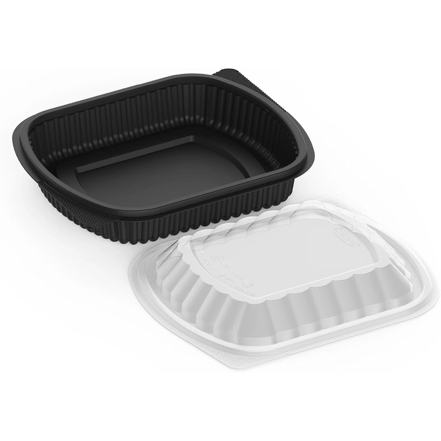 Black Base Single Compartment Food Containers with Lids – Pack of 5