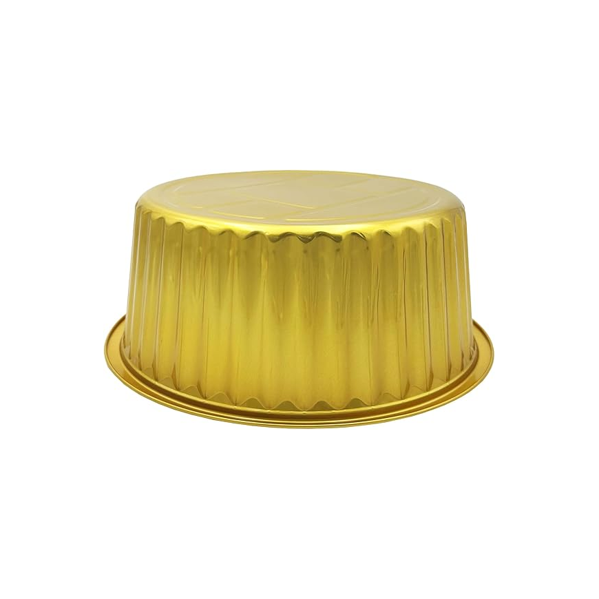 4000 ml Golden Aluminium Round Food Container with Lid – 1 Pc