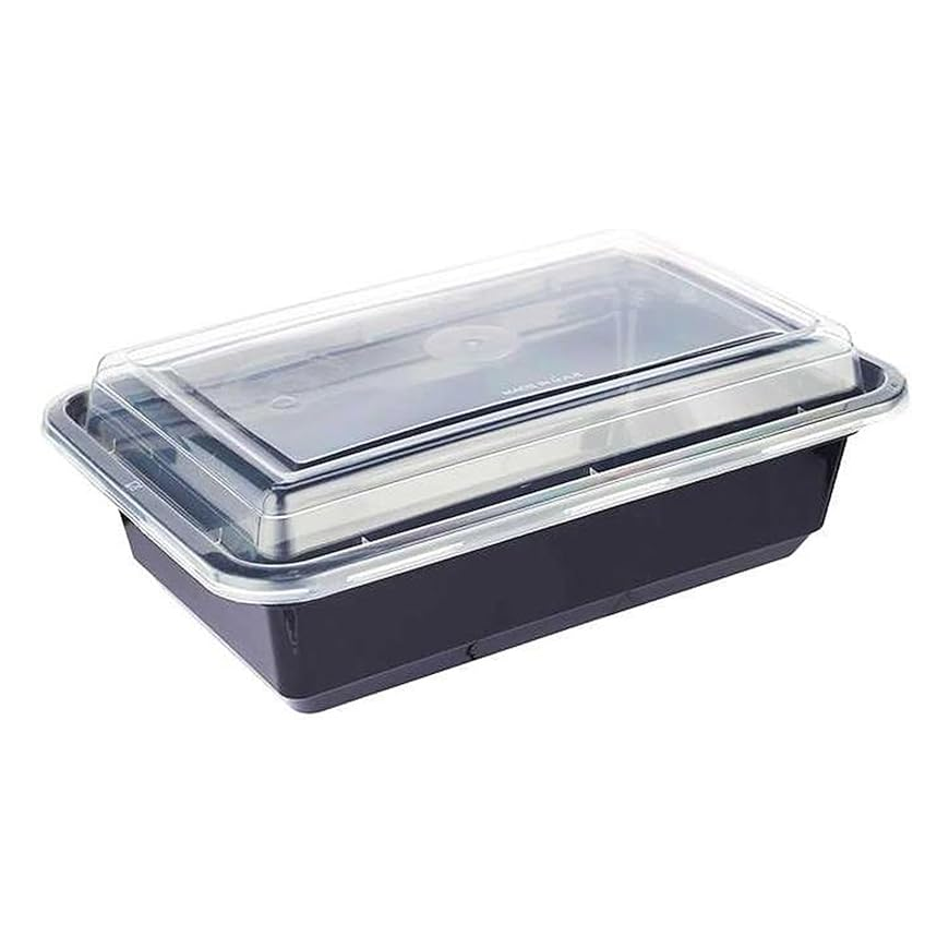 Black Base Rectangular Food Containers with Lids – 16 oz | 5 Pack