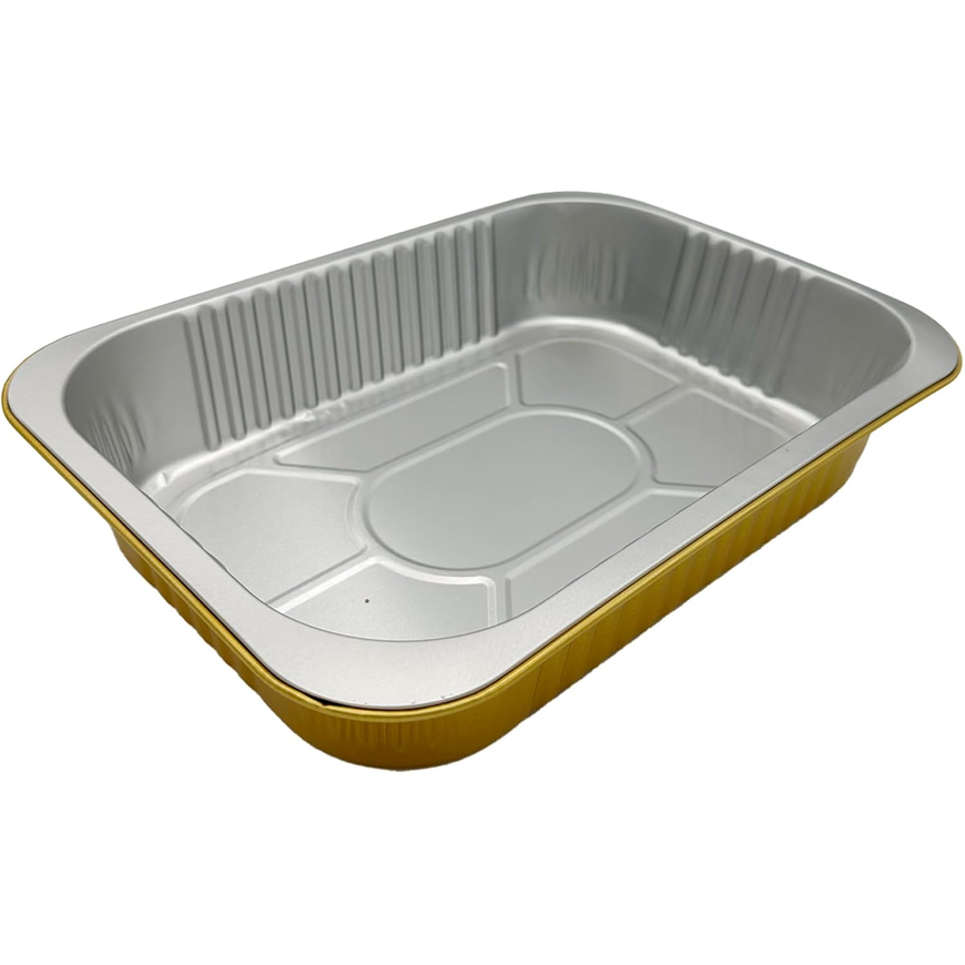 Ideal Pack 2200 ml Golden Aluminium Rectangular Food Container with Lid – 1 Pc