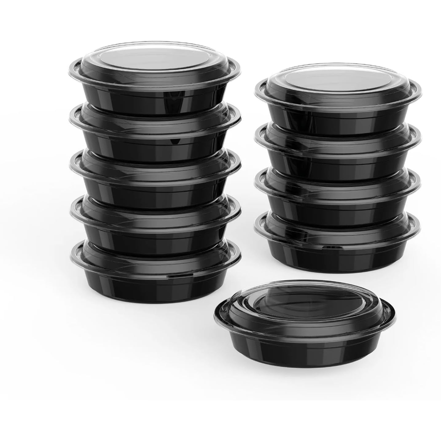 Black Base Round Food Containers with Lids – 24 oz