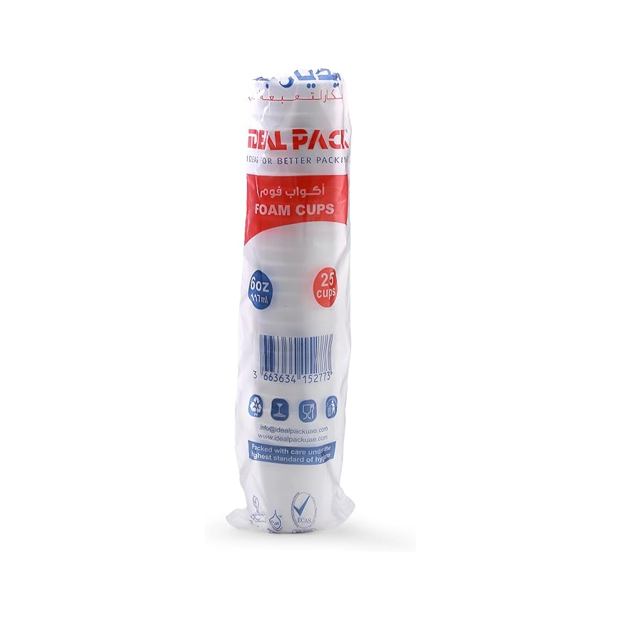 Disposable White Foam Cup, Hot & Cold Drinks, Coffee Cups 6 OZ 25 PCS