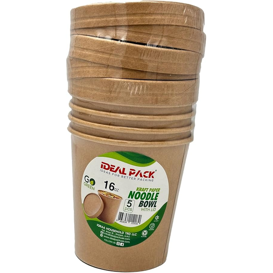 IDEAL PACK16 oz Kraft Paper Noodle Bowl with Kraft Lid