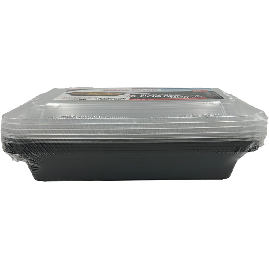Black Base Rectangular Food Containers with Lids – 28 oz | 5 Pack