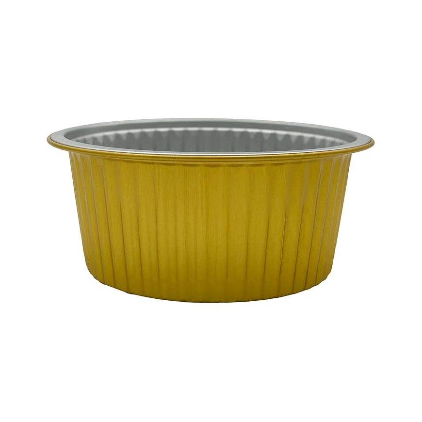 520 ml Golden Aluminium Round Food Containers with Lids – 5 Pcs