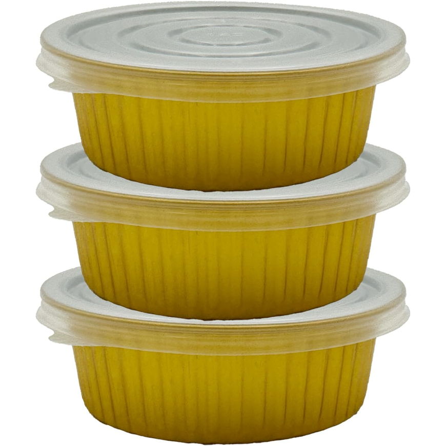 520 ml Golden Aluminium Round Food Containers with Lids – 5 Pcs
