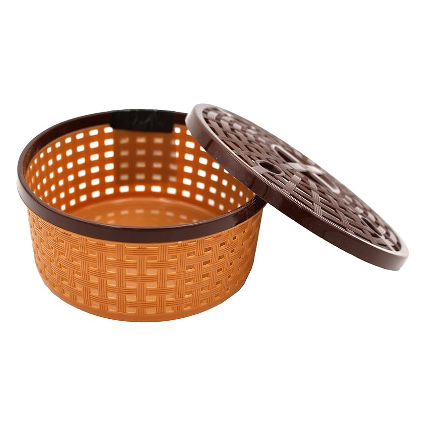 Nakoda Coco Oval Shape Plastic Storage Basket with Lid (Light Coffee)