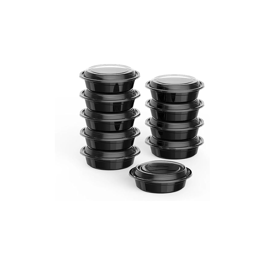 Black Base Round Food Containers with Lids – 16 oz | 5 Pack