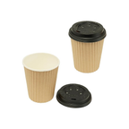 Kraft Paper Ripple Cup with Lid, 8oz, Pack of 10pcs, Brown & Black
