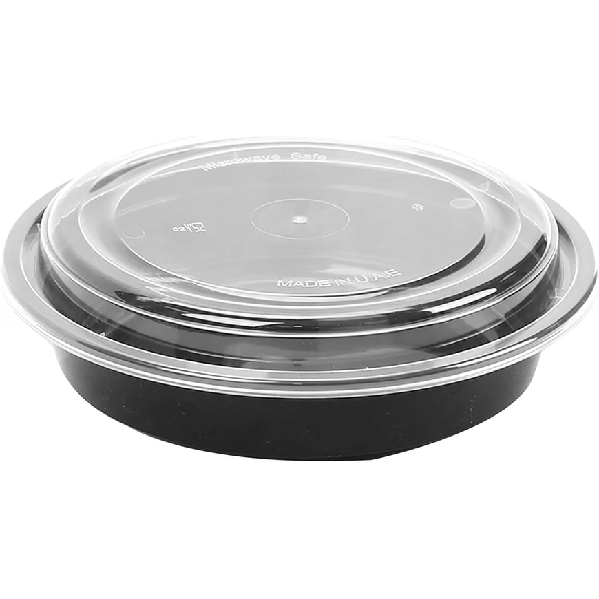 Black Base Round Food Containers with Lids – 24 oz