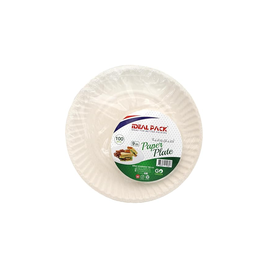 Paper Plates  Available in Packs of 100 (White, Eco-Friendly Option) (9 Inch) Main image