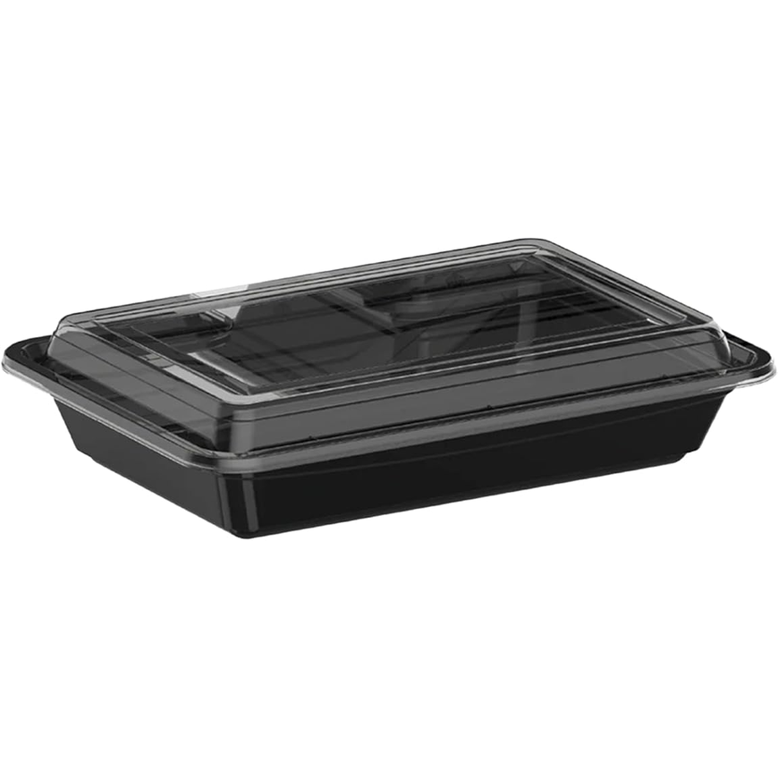 Black Base Rectangular Food Containers with Lids – 28 oz | 5 Pack