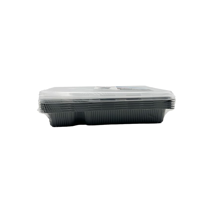Black Base Rectangular 6-Compartment Food Containers with Lids – Pack of 5