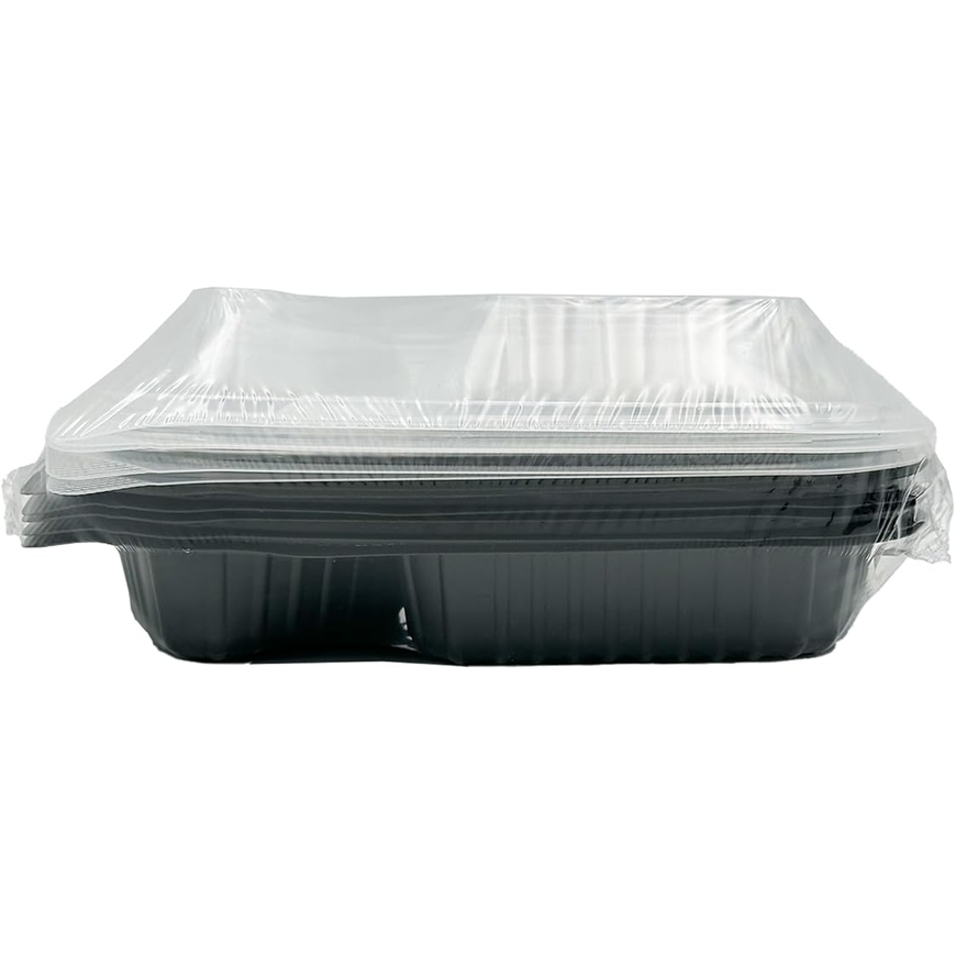 Black Base 3-Compartment Food Containers with Lids – Pack of 5