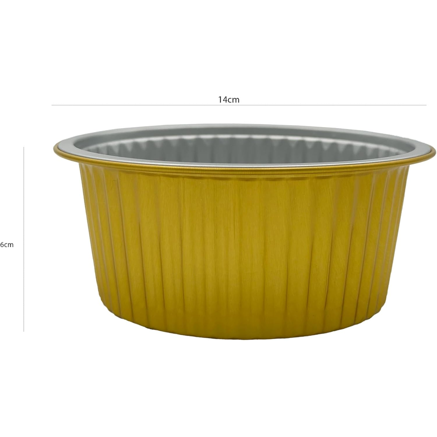 520 ml Golden Aluminium Round Food Containers with Lids – 5 Pcs