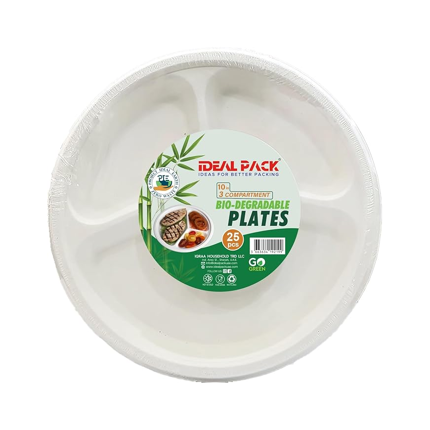 Biodegradable Plate 10-inch with 3 Compartments Main image